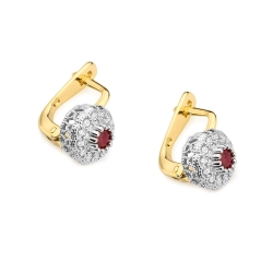 Kolczyki z żółtego złota 585 z rubinem i diamentami 0,20ct The Diamonds BKO-284-rubin