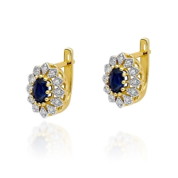 Kolczyki z żółtego złota 585 z szafirem i diamentami 0,20ct The Diamonds BKO-354-szafir