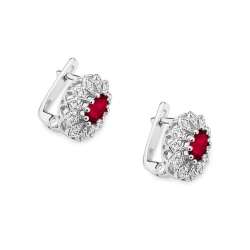 Kolczyki z białego złota 585 z rubinem i diamentami 0,20ct The Diamonds BKO-354-rubin-b