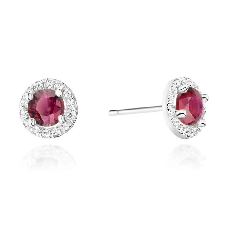 Kolczyki z białego złota 585 z rubinem i diamentami 0,24ct The Diamonds BKO-509-rubin-b