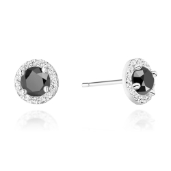 Kolczyki z białego złota 585 z czarnymi i białymi diamentami 0,24ct The Diamonds BKO-509-czarne-diamenty-b