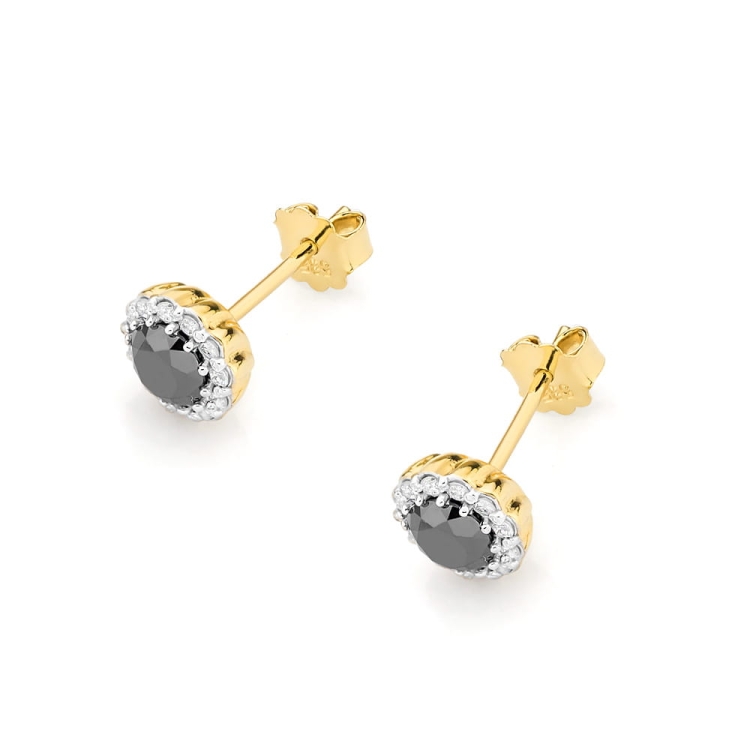 Kolczyki z żółtego złota 585 z czarnymi i białymi diamentami 0,20ct The Diamonds BKO-510