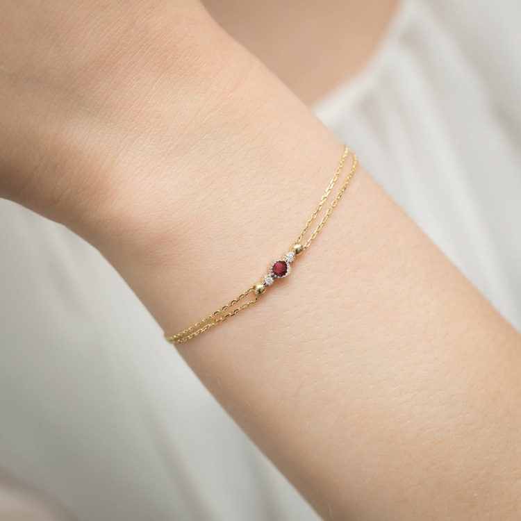 Bransoletka z żółtego złota 585 z rubinem i diamentami 0,029ct The Diamonds BR-005-rubin