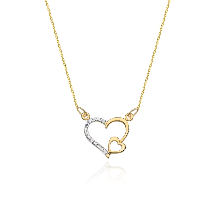 Naszyjnik z żółtego złota z diamentami 0,03ct serce The Diamonds BC-03