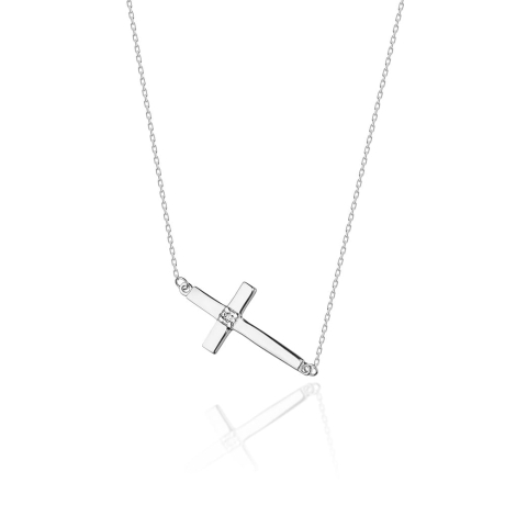 Przejdź do produktu Naszyjnik z białego złota z diamentem 0,005ct krzyż  The Diamonds