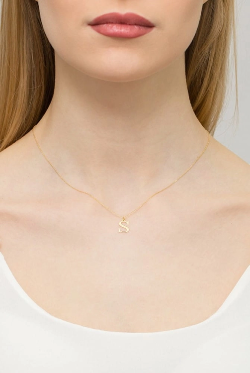 Naszyjnik z żółtego złota z diamentem 0,005ct mała literka S The Diamonds BC-69-mała-S