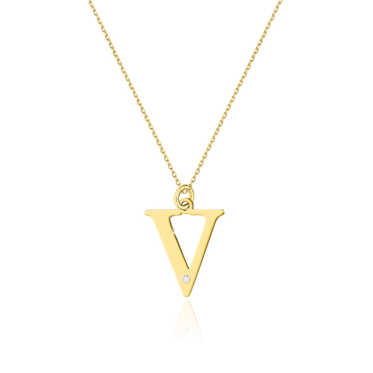 Naszyjnik z żółtego złota z diamentem 0,005ct mała literka V The Diamonds BC-69-mała-V