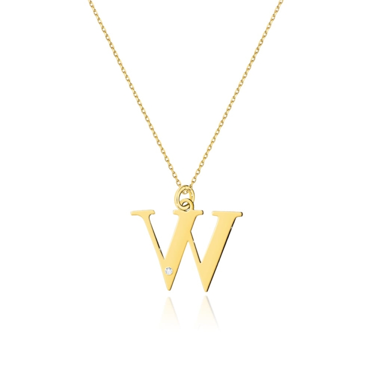 Naszyjnik z żółtego złota z diamentem 0,005ct mała literka W The Diamonds BC-69-małe-W