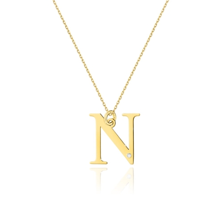 Przejdź do produktu Naszyjnik z żółtego złota z diamentem 0,005ct duża litera N The Diamonds 