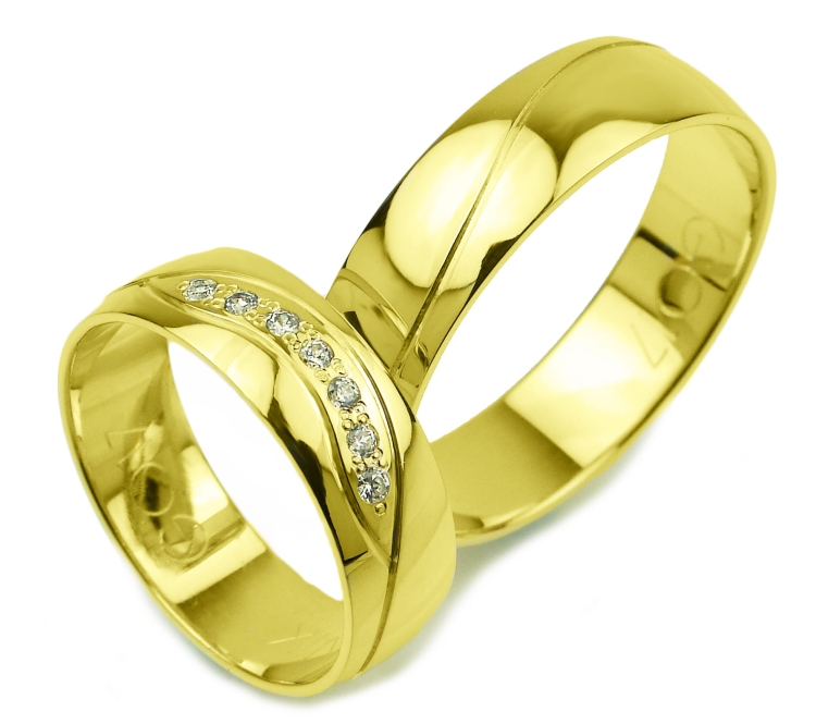 Obrączki ślubne z żółtego złota półokrągłe z cyrkoniami 6mm Glamour G017