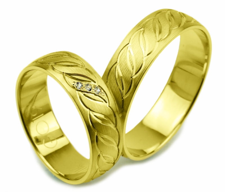 Obrączki ślubne z żółtego złota półokrągłe z cyrkoniami 6mm Glamour G019