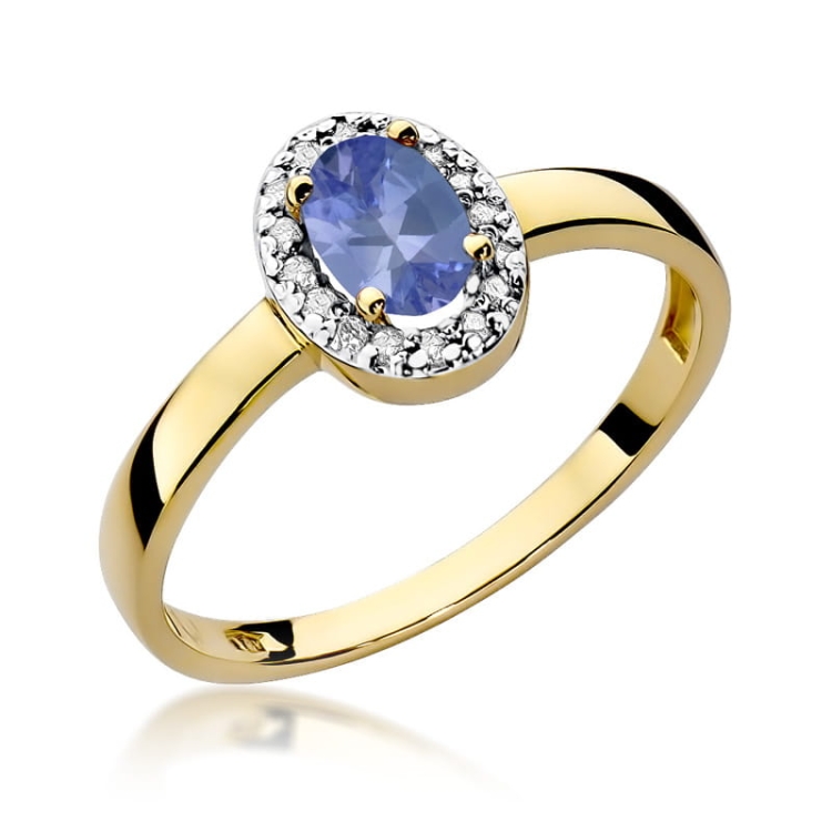 Pierścionek zaręczynowy z żółtego złota z tanzanitem i diamentami 0,08ct Fire Of Love  BW-330-tanzanit