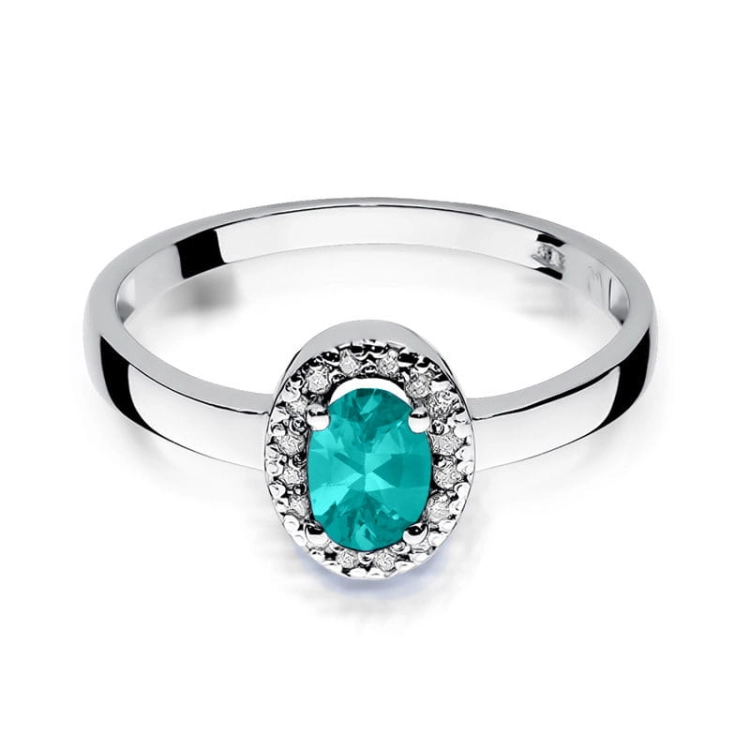 Pierścionek zaręczynowy z białego złota z szmaragdem i diamentami 0,08ct Fire Of Love BW-330-szmaragd-b