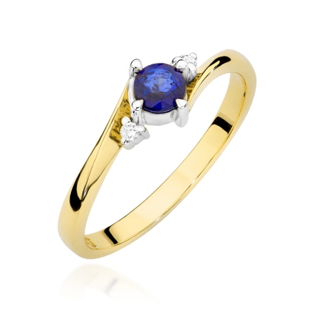 Przejdź do produktu Pierścionek zaręczynowy z żółtego złota z szafirem i diamentami 0,03ct Fire Of Love 