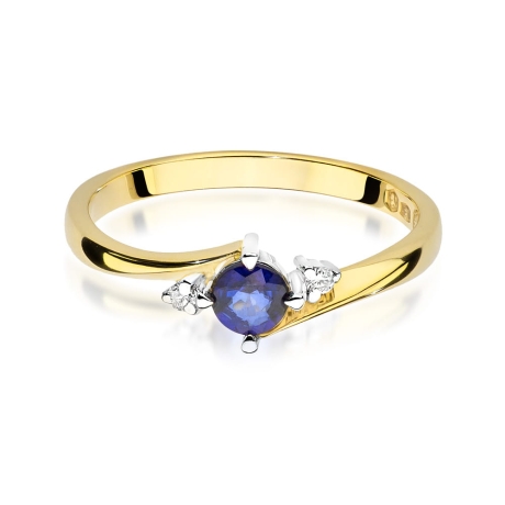Przejdź do produktu Pierścionek zaręczynowy z żółtego złota z szafirem i diamentami 0,03ct Fire Of Love 