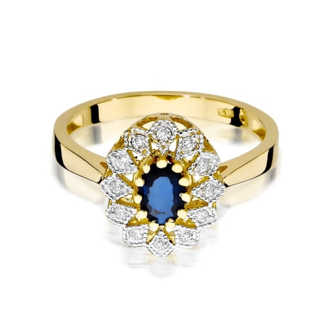 Przejdź do produktu Pierścionek zaręczynowy z żółtego złota z szafirem i diamentami 0,10ct Fire Of Love