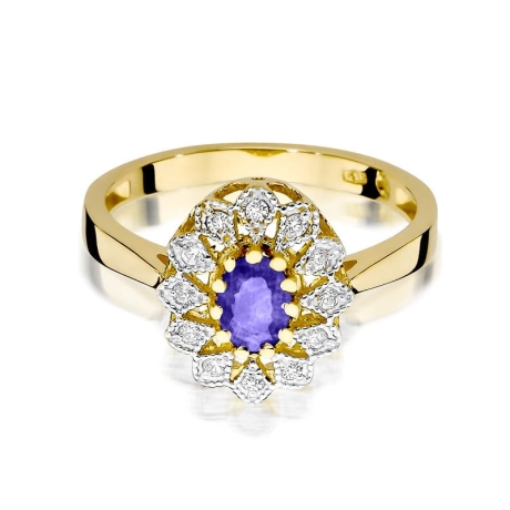 Przejdź do produktu Pierścionek zaręczynowy z żółtego złota z tanzanitem i diamentami 0,10ct Fire Of Love