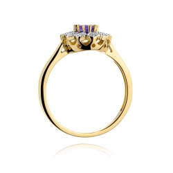 Pierścionek zaręczynowy z żółtego złota z tanzanitem i diamentami 0,10ct Fire Of Love BW-354-tanzanit