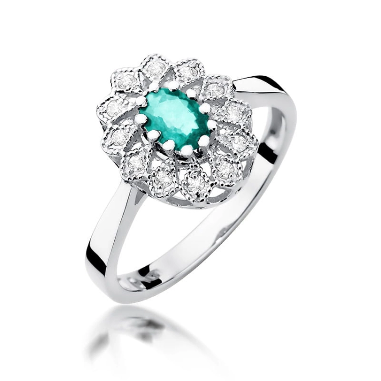 Pierścionek zaręczynowy z białego złota z szmaragdem i diamentami 0,10ct Fire Of Love BW-354-szmaragd-b