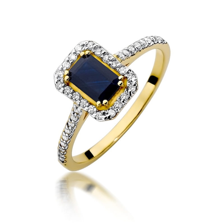Pierścionek zaręczynowy z żółtego złota z szafirem i diamentami 0,19ct Fire Of Love BW-403-szafir