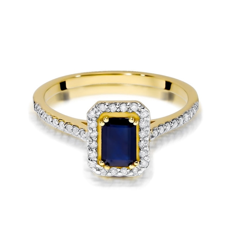 Pierścionek zaręczynowy z żółtego złota z szafirem i diamentami 0,19ct Fire Of Love BW-403-szafir