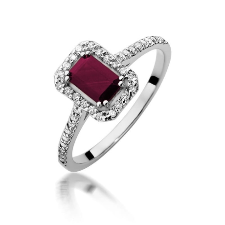 Przejdź do produktu Pierścionek zaręczynowy z białego złota z rubinem i diamentami 0,19ct Fire Of Love 
