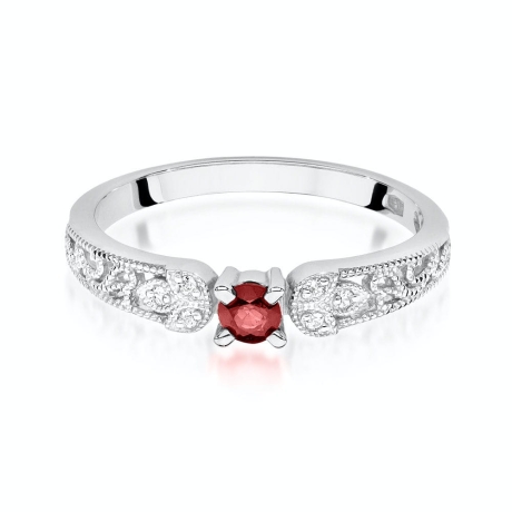 Przejdź do produktu Pierścionek zaręczynowy z białego złota z rubinem i diamentami 0,03ct Fire Of Love 