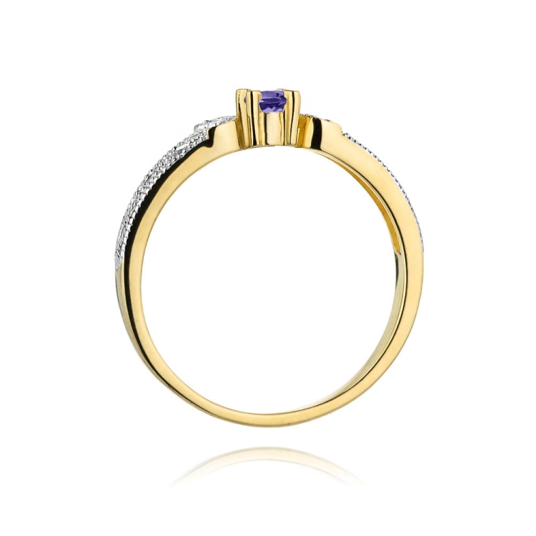 Pierścionek zaręczynowy z żółtego złota z tanzanitem i diamentami 0,03ct Fire Of Love BW-411-Tanzanit
