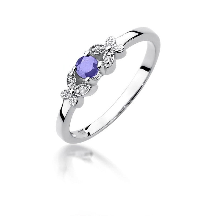 Pierścionek zaręczynowy z białego złota z tanzanitem i diamentami 0,02ct Fire Of Love BW-414-tanzanit-b