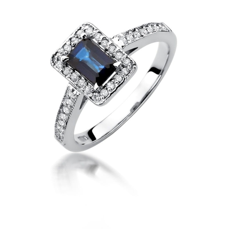 Przejdź do produktu Pierścionek zaręczynowy z białego złota z szafirem i diamentami 0,22ct Fire Of Love 