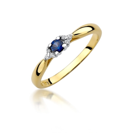 Przejdź do produktu Pierścionek zaręczynowy z żółtego złota z szafirem i diamentami 0,03ct Fire Of Love 