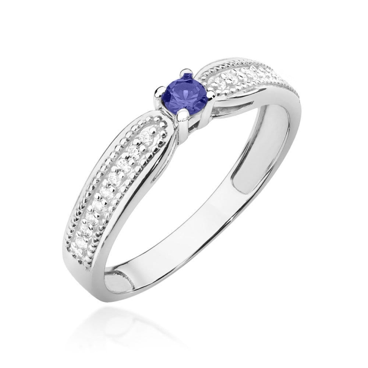 Pierścionek zaręczynowy z białego złota z tanzanitem i diamentami 0,09ct Fire Of Love BW-449-tanzanit-b