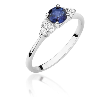 Przejdź do produktu Pierścionek zaręczynowy z białego złota z szafirem i diamentami 0,18ct Fire Of Love 