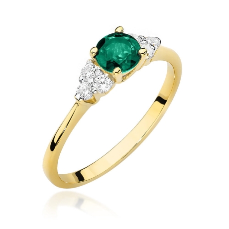 Przejdź do produktu Pierścionek zaręczynowy z żółtego złota z szmaragdem i diamentami 0,18ct Fire Of Love