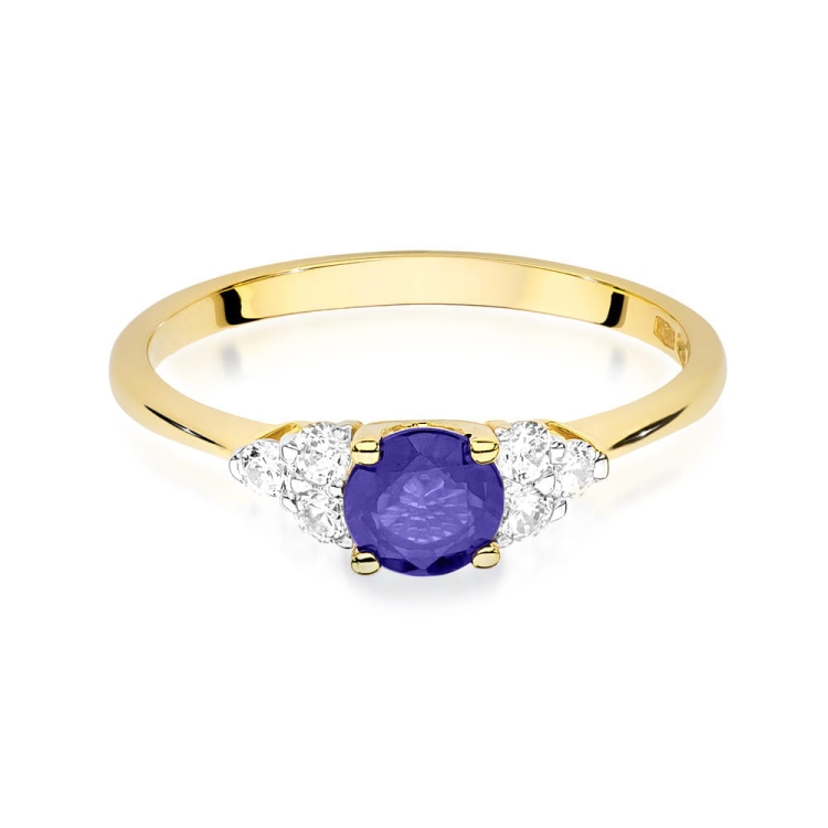 Pierścionek zaręczynowy z żółtego złota z tanzanitem i diamentami 0,18ct Fire Of Love BW-451-tanzanit