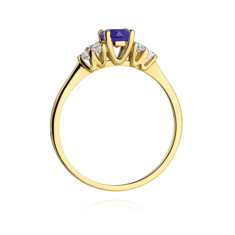 Pierścionek zaręczynowy z żółtego złota z tanzanitem i diamentami 0,18ct Fire Of Love BW-451-tanzanit