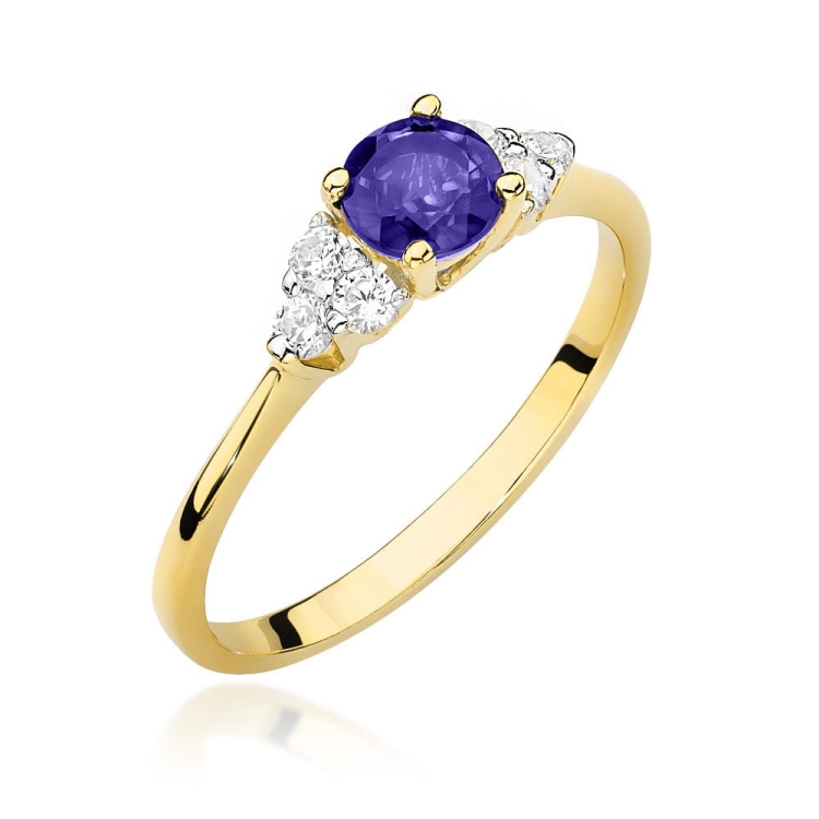 Pierścionek zaręczynowy z żółtego złota z tanzanitem i diamentami 0,18ct Fire Of Love BW-451-tanzanit