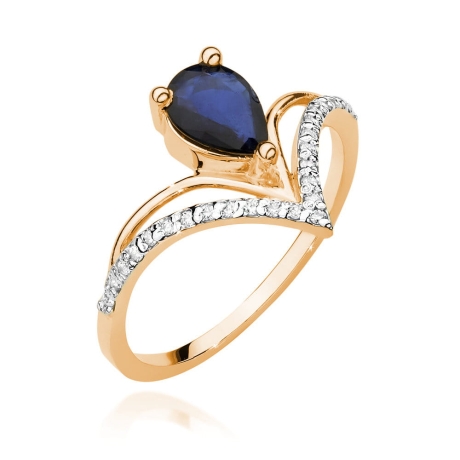Przejdź do produktu Pierścionek zaręczynowy z różowego złota z szafirem i diamentami 0,12ct Fire Of Love 