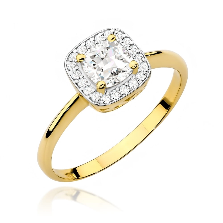 Pierścionek zaręczynowy z żółtego złota z białym szafirem i diamentami 0,10ct Fire Of Love  BW-514-biały-szafir