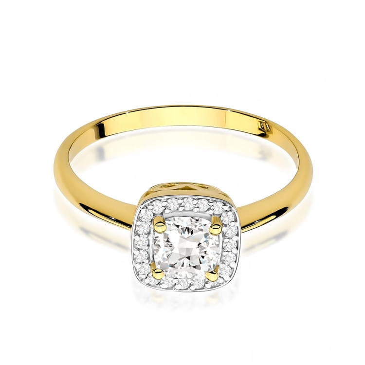 Pierścionek zaręczynowy z żółtego złota z białym szafirem i diamentami 0,10ct Fire Of Love  BW-514-biały-szafir