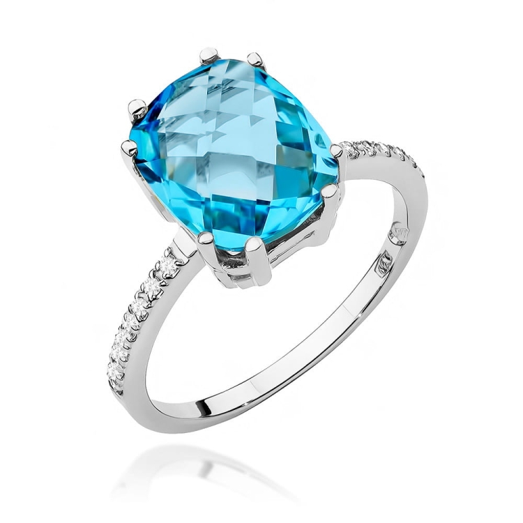 Pierścionek zaręczynowy z białego złota z topazem i diamentami 0,07ct Fire Of Love BW-527-topaz-b
